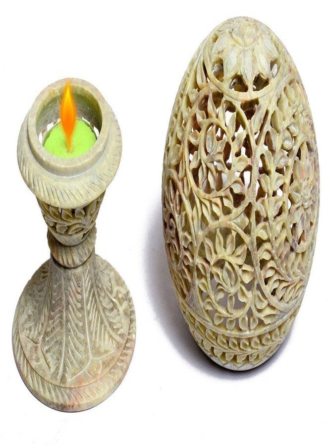 Pooja Creation Shopstone Carved Candel and Tea Light Holder 12cm - Image 2